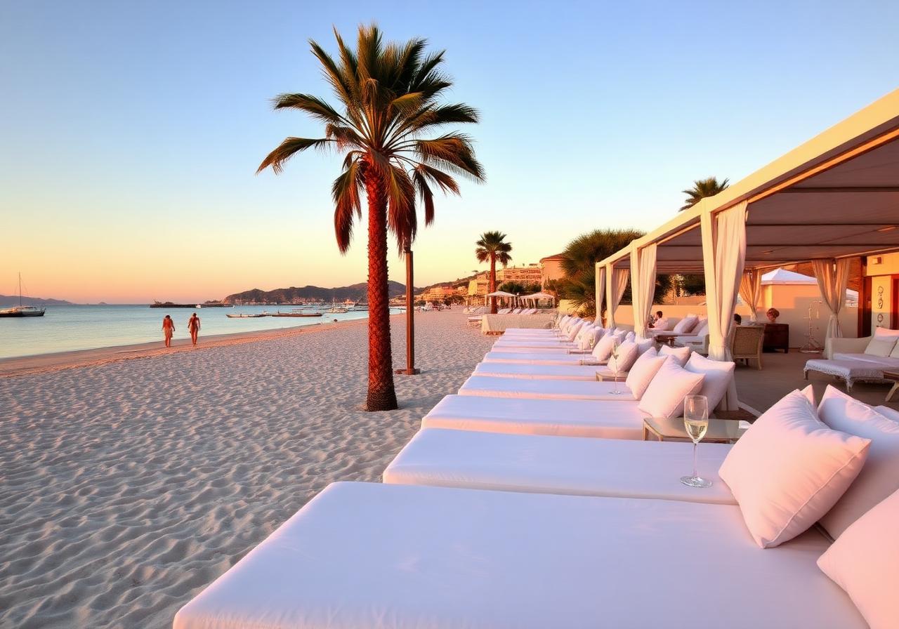 Saint-Tropez beach club at golden hour